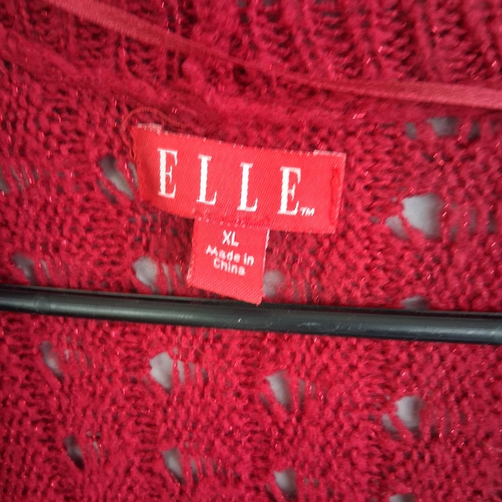 Ladies Long Draped Knit Red Cardigan XL Cinched Waist - Picture 3 of 4